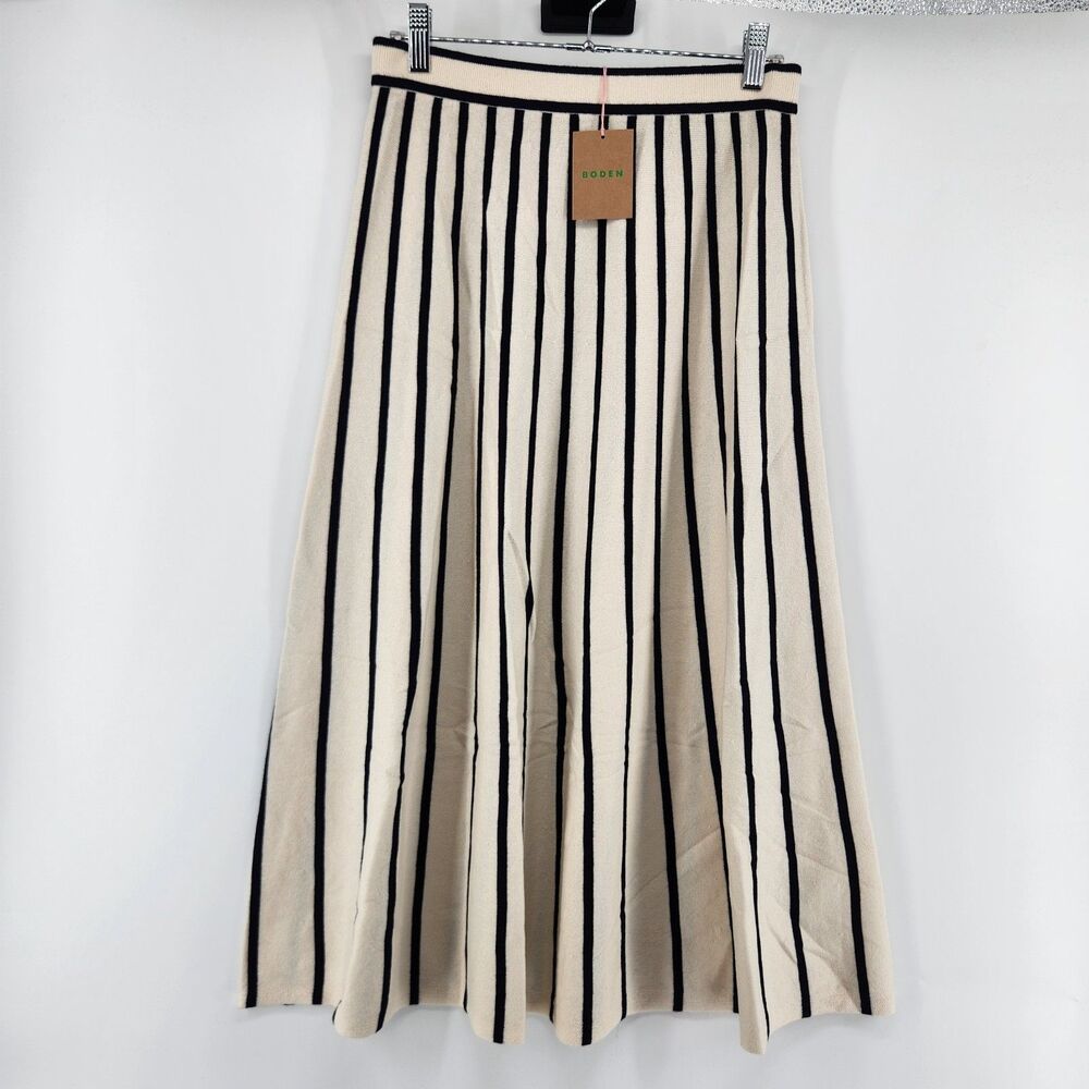Boden US6 Ivory Stripe Liz Knitted‎ Midi Skirt NWT - Picture 1 of 8